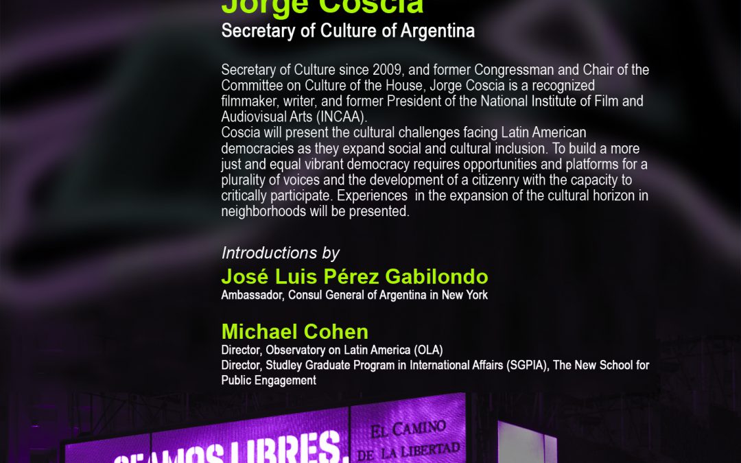 CANCELLED: Public Conversation with Jorge Coscia
